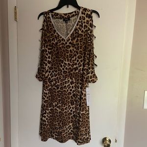 Leopard Print 3/4 sleeves rhinestone dress